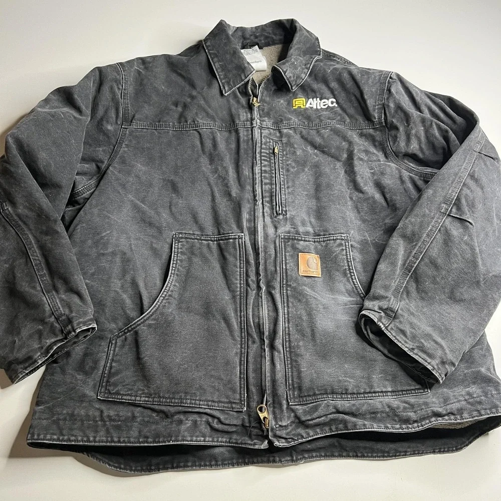 Carhartt C61 BLK Sandstone Ridge Coat Mens 2XL Black Sherpa Lined Altec Logo